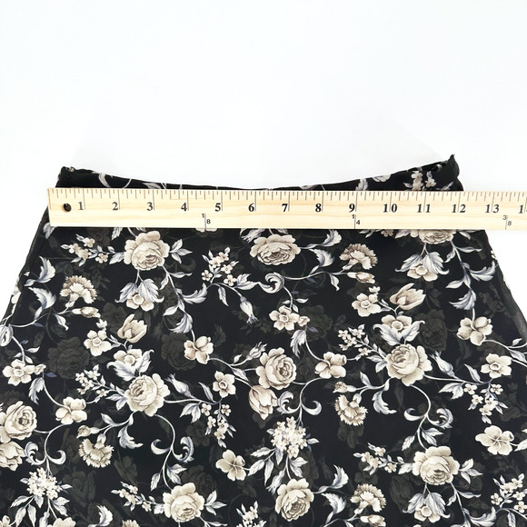 VTG Express Silk Flare Skirt Petite Dark Floral Whimsygoth Fairygrunge Layered - Picture 3 of 6